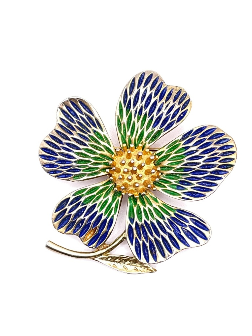 Vintage JJ Blue Green Enamel Flower Pin Brooch